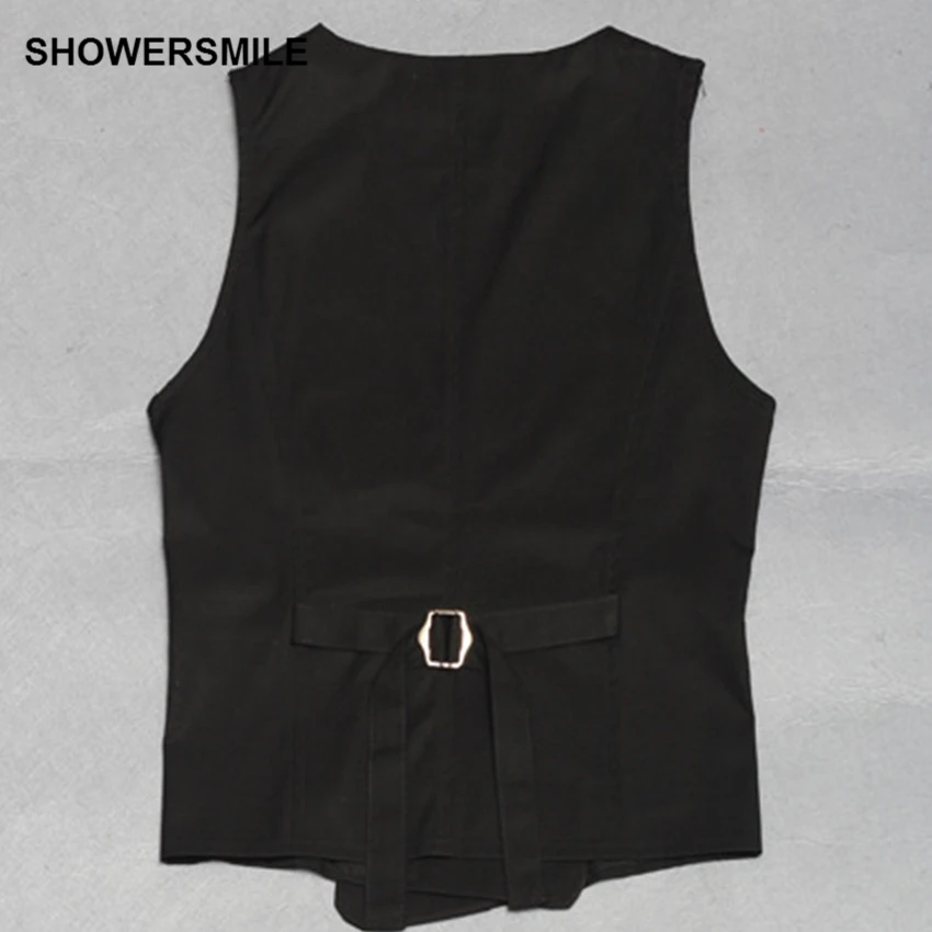SHOWERSMILE Black Beige Womens Short Suit Vest Slim Fit Waistcoat Adjustable Buckle Sleeveless Plus Size Jacket Cheap Clothing