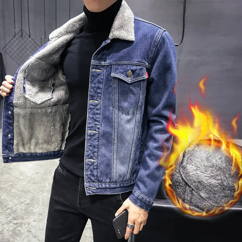 Men Jacket and Coat Trendy Warm Fleece Denim Jacket 2019 Winter Fashion ...