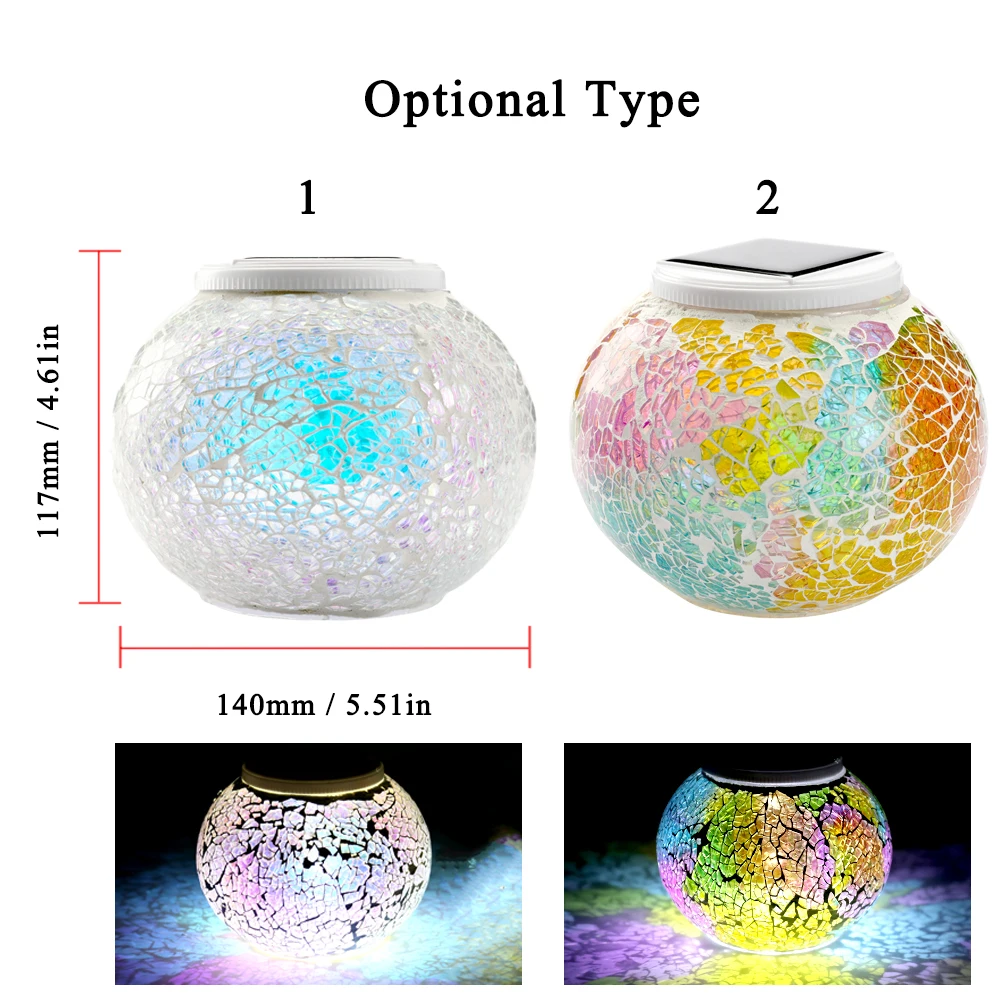 Водонепроницаемый солнечный свет сада Цвет ful стеклянный круглый футляр Солнечный светодиодный свет Цвет меняется настольные лампы Сад Солнечный светодиодный свет открытый