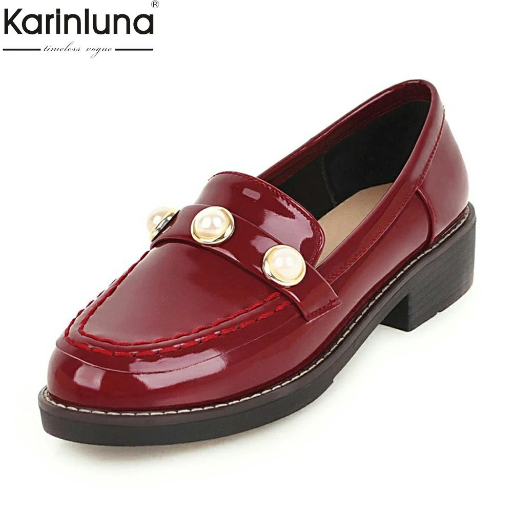 

KarinLuna 2018 Plus Size 31-44 Sweet New Fashion Women Flats Shoes Woman Square Heels Black Women Leisure Date Shoes