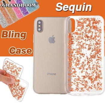

50pcs Glitter Bling Gold Foil Soft TPU Gel Case For iPhone XS Max XR X 8 7 Plus 6 6S 5 5S SE Crystal Transparent Sequin Cover