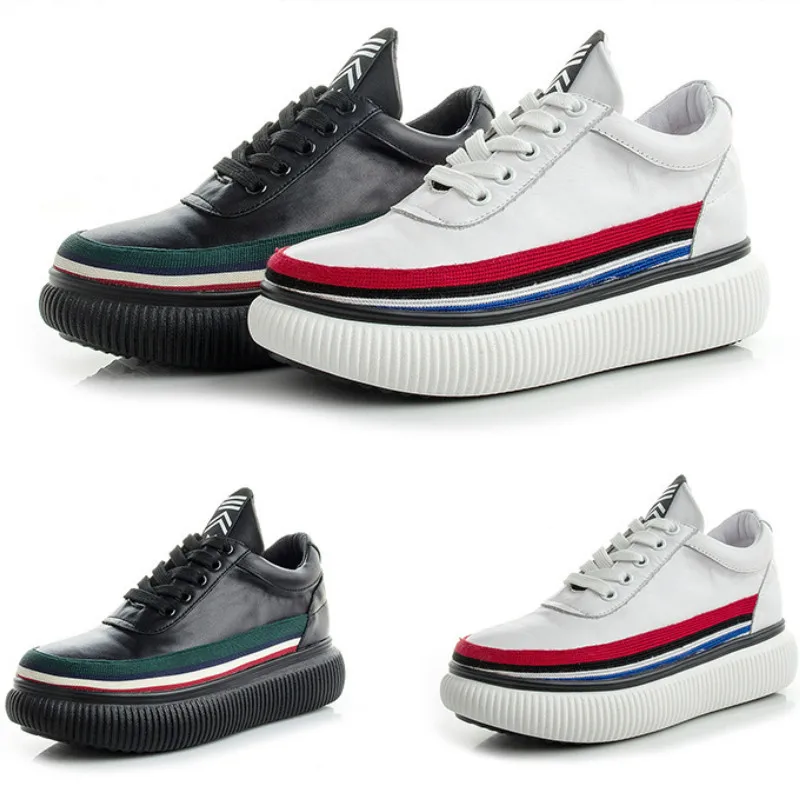 

Heavy-soled Muffin Shoes Female Spring 2019 High Quality Cowskin women Running Shoes Rainbow Female Inner Heightening sneakers