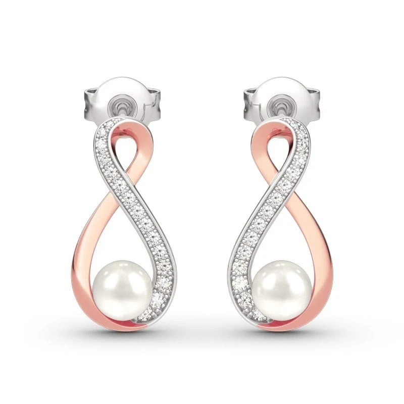 

Moda 2019 Silver Rose Gold Mixed Color Crystal Infinity Drop Earrings White Pearl Twist Crossed Dangle Earring Women Gift Z3M096