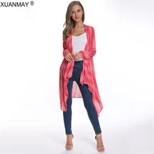 Летний женский тонкий свитер кардиган Свитер большого размера Платок Длинный черный кардиган в полоску Элегантная ко