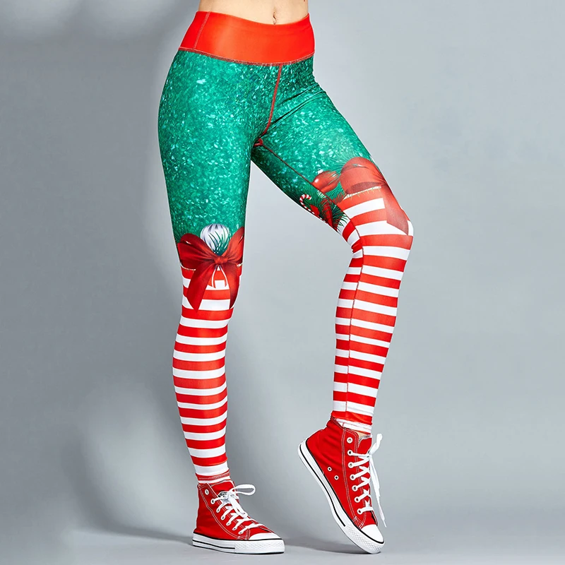 Nessaj модные леггинсы штаны Рождество для Женская обувь Высокая Талия тренировки Штаны с рисунком Повседневное Эластичные Обтягивающие Леггинсы
