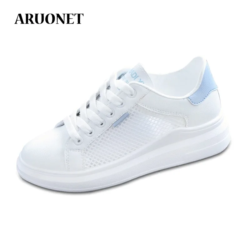 

AURONET New Fashion White Sneakers For Women Vulcanize Shoes Krasovki Tenis Feminino Concise Hollow Out Casual Women Shoes