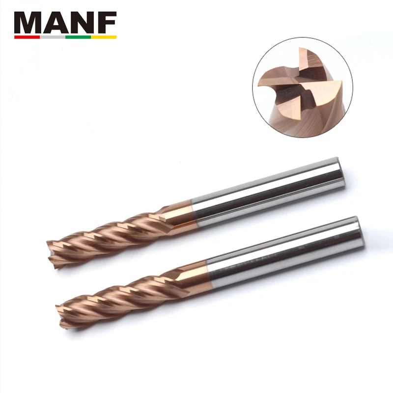 

MANF Discount Price HRC55 4 Flute milling cutter for wood 6mm 8mm 12mm CNC Alloy Carbide Milling Tungsten Steel End Mill carbide