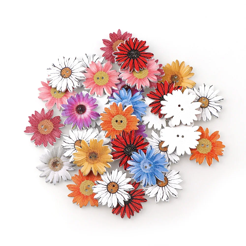 

High quality Natural Wooden Buttons Colorful Mixed Flowers Wave Edge Scrapbook Sewing Accessories DIY Craft 2 Holes 50pc