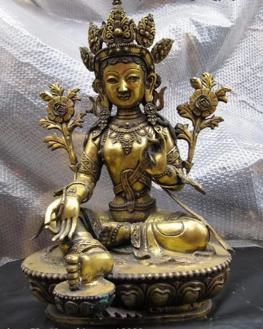 

S0623 23"Tibet Buddhism Bronze Copper gild Green Tara Kwan-yin Guan yin Buddha Statue D0318