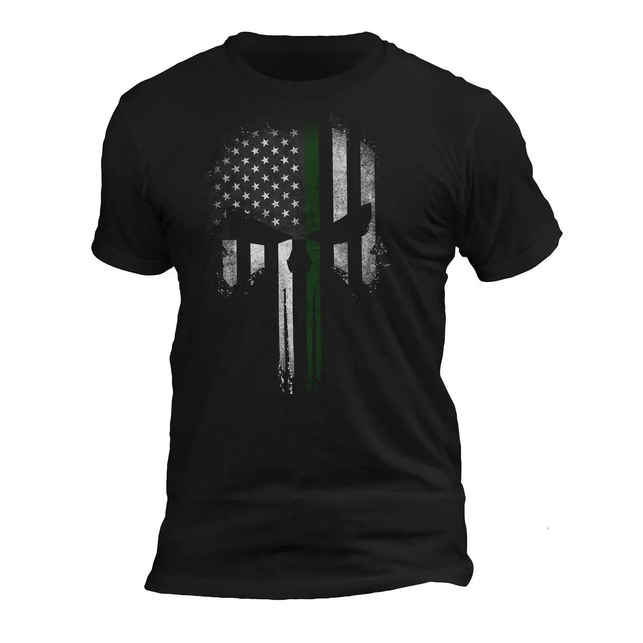 

USA Patriotic Army Military Tactical Thin Green Line Punisher Skull T-Shirt