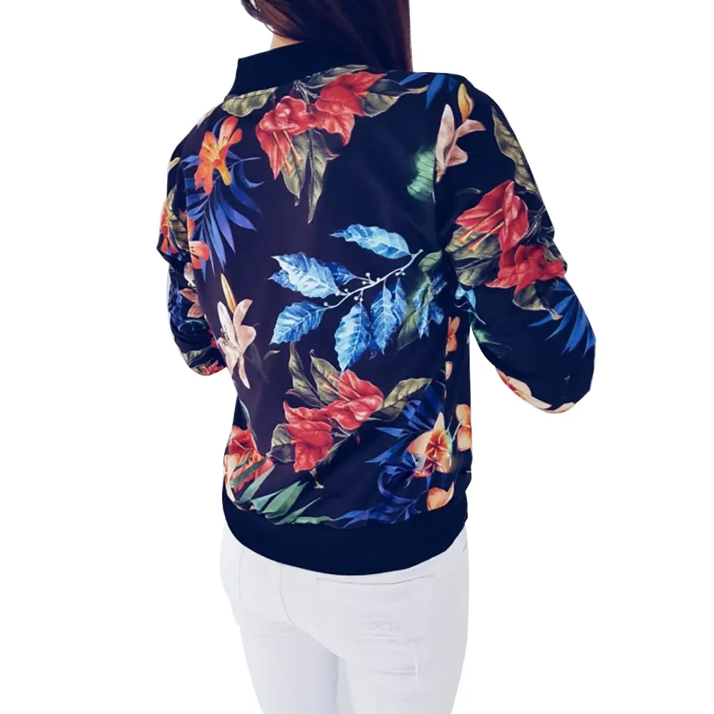buy  2018 Women Coat Retro Floral Print Zipper Up Jacket Casual Coat Autumn Long Sleeve Outwear Women Ba