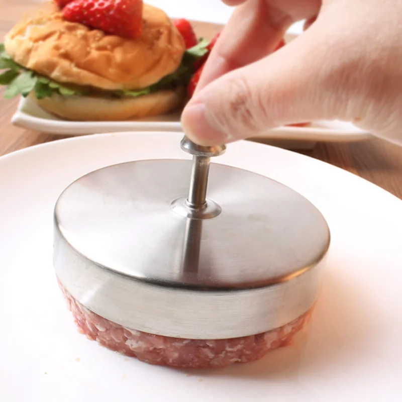 

New Design Stainless Steel Hamburger Patties Mold Maker Hand Operated Burger Press Kitchen Accessories Cooking Tools