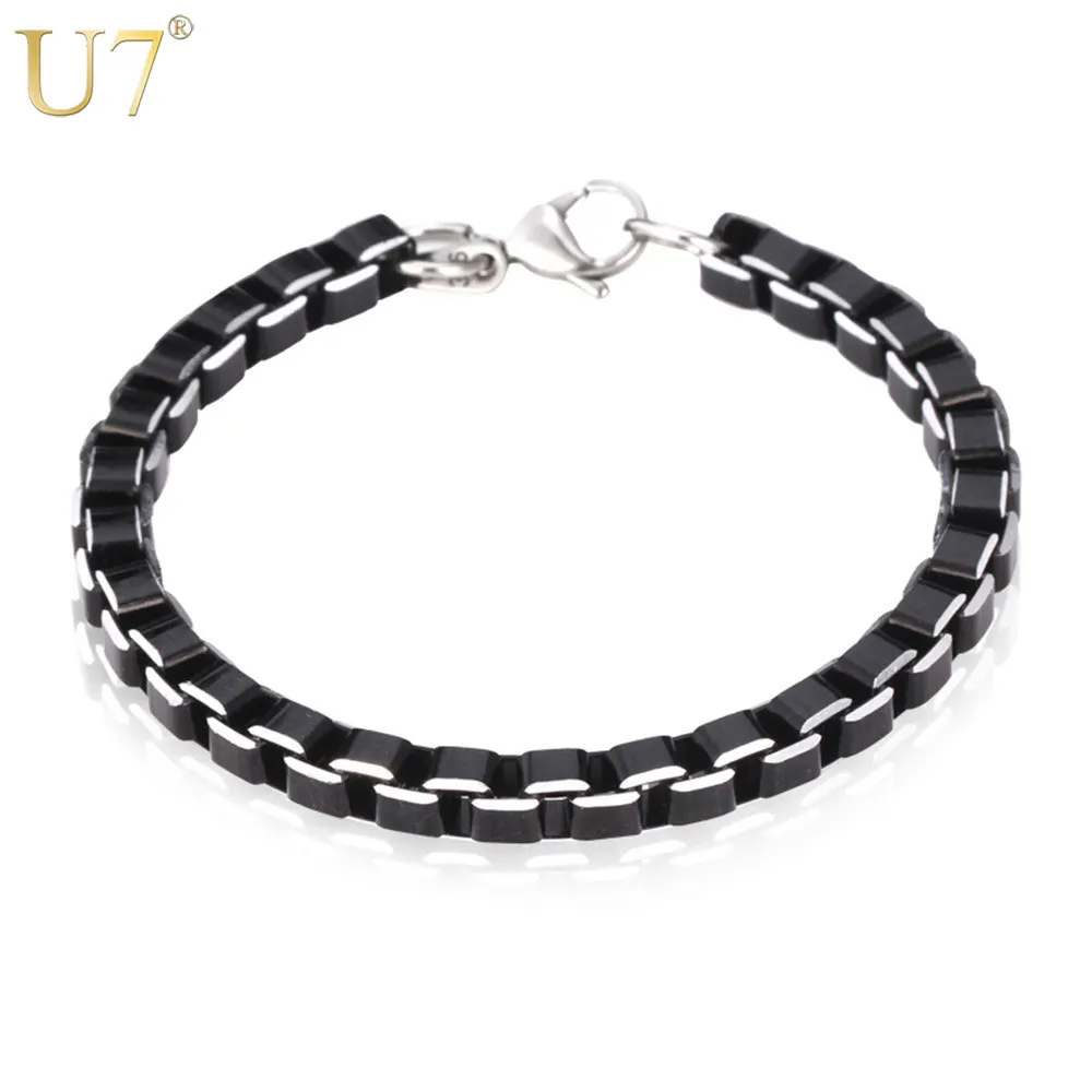 

316L Stainless Steel Bracelet For Men Cool Black Color High Quality New Trendy 21 CM Box Link Chain Bracelet Men Jewelry H685