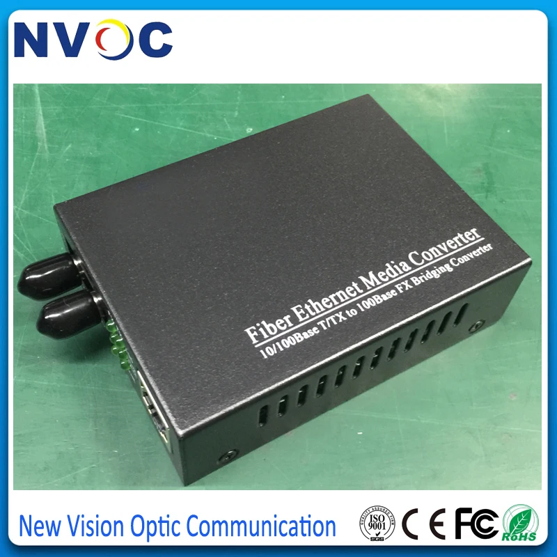 

10/100M Fiber Optical Media Converter,1310NM,2KM,Multi Mode,Dual Fiber,1RJ45,ST,External power Supply,Euro Charger