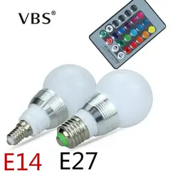 3 Вт LED E27 rgb светодиодные лампы 16 Цвета затемнения E14 AC85V-265V светодиодные лампы долгое время жизни с 24Key Пульт дистанционного управления