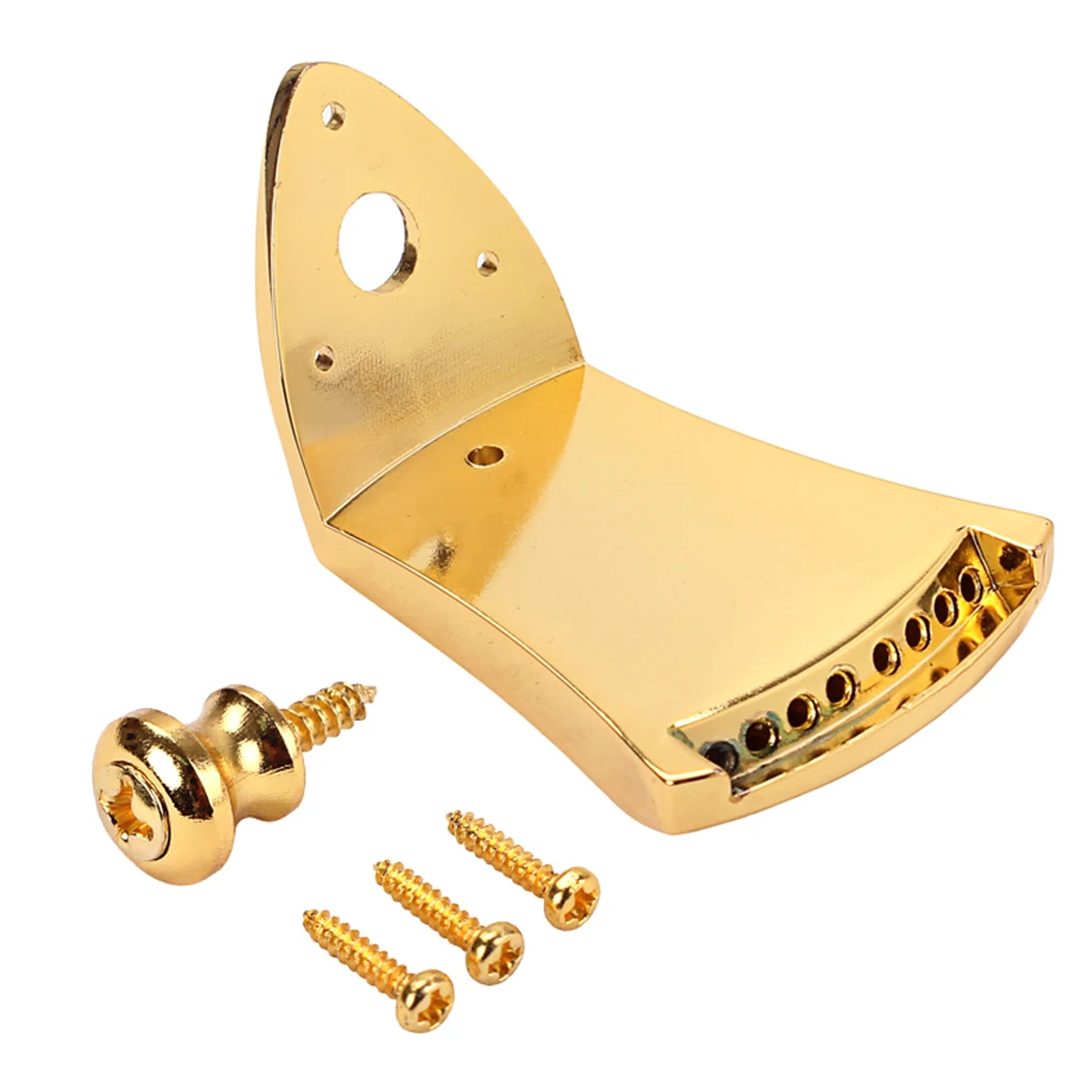 Gold Plated 8 Strings Mandolin Tailpiece With Screws Strap Buttons Parts 56x44.5x8.8mm