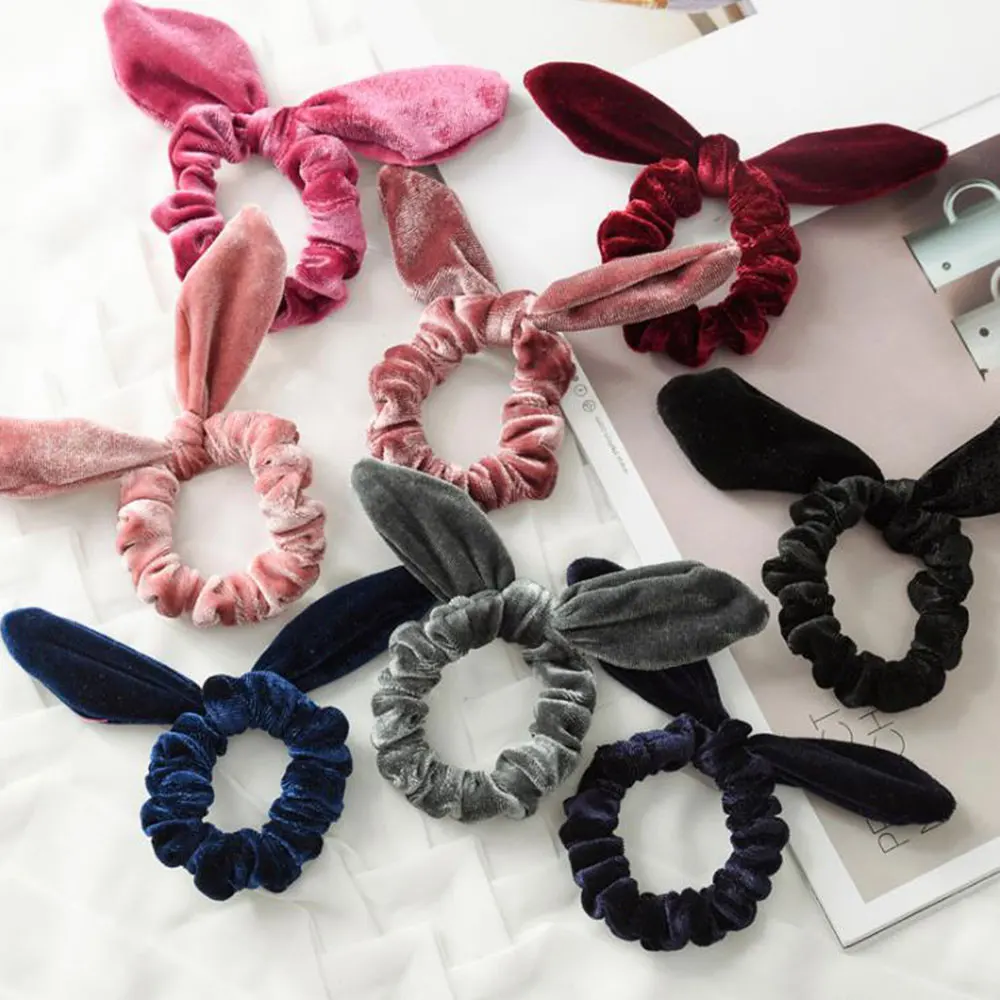 

New Korean Fashion Women Velvet Scrunchy Elastic Hair Bands Bow Rabbit Ear Rubber Band Ponytail Holder Ropes Hair Accessories