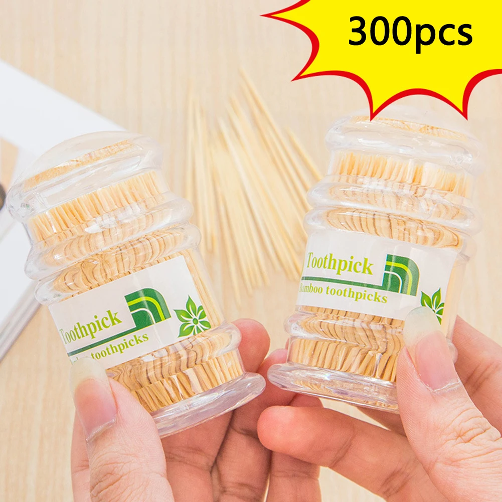 

1 Box Portable Toothpick Holder with 300pcs Bamboo Disposable Toothpick Wooden Bamboo Tooth Pick Care