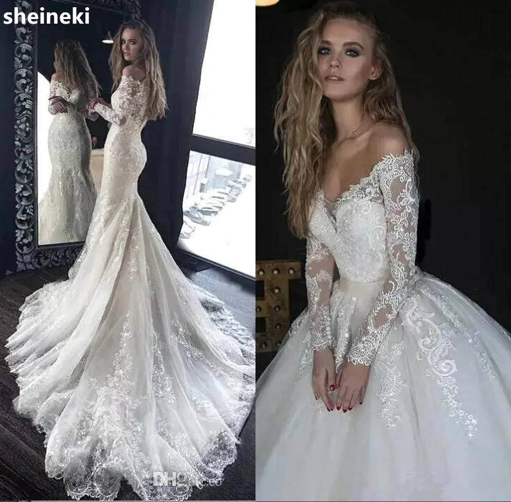 off-the-shoulder-lace-mermaid-wedding-dresses