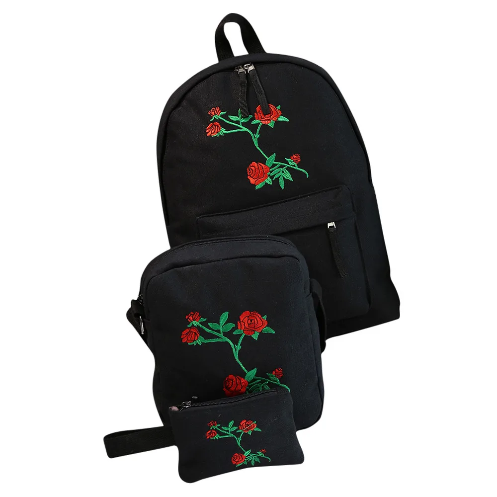 

Backpacks School Bags for Teenage Girls 3 Sets Women Embroidery Rose School Bag Travel Backpack Bag Shoulder Bag Mochila #L5%