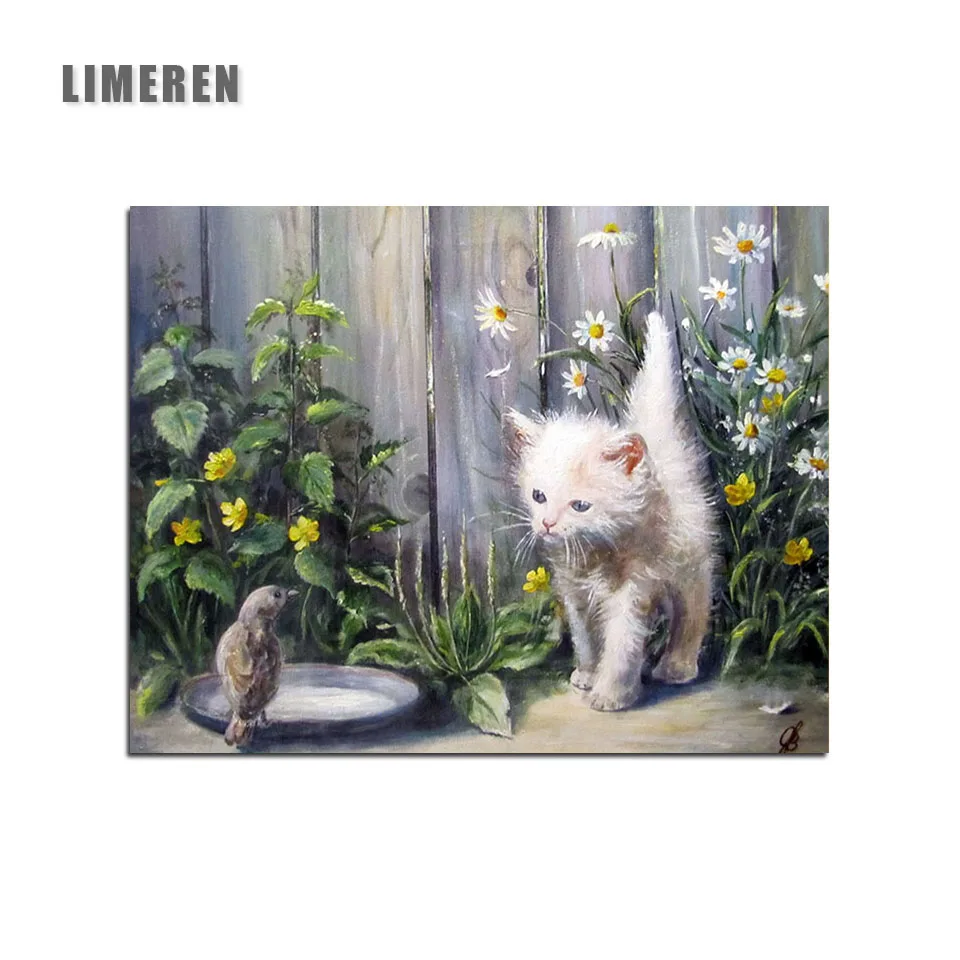 Unframed Cat Bird Flowers And Grass Painting By Numbers Animal Coloring | Дом и сад