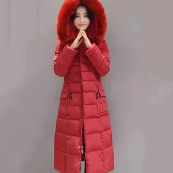

New Women Winter Long Padded Cotton Jacket Coat Female Plus Size Fur Collar Hooded Warm Parka Coat Lady Warm Coats Clothing F498