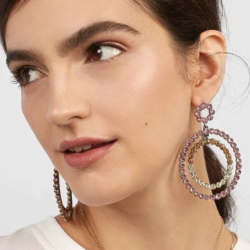 

JUJIA Trendy Rhinestone Statement Round Pendant Earrings Drop Earrings For Women Wedding Engagement Jewelry