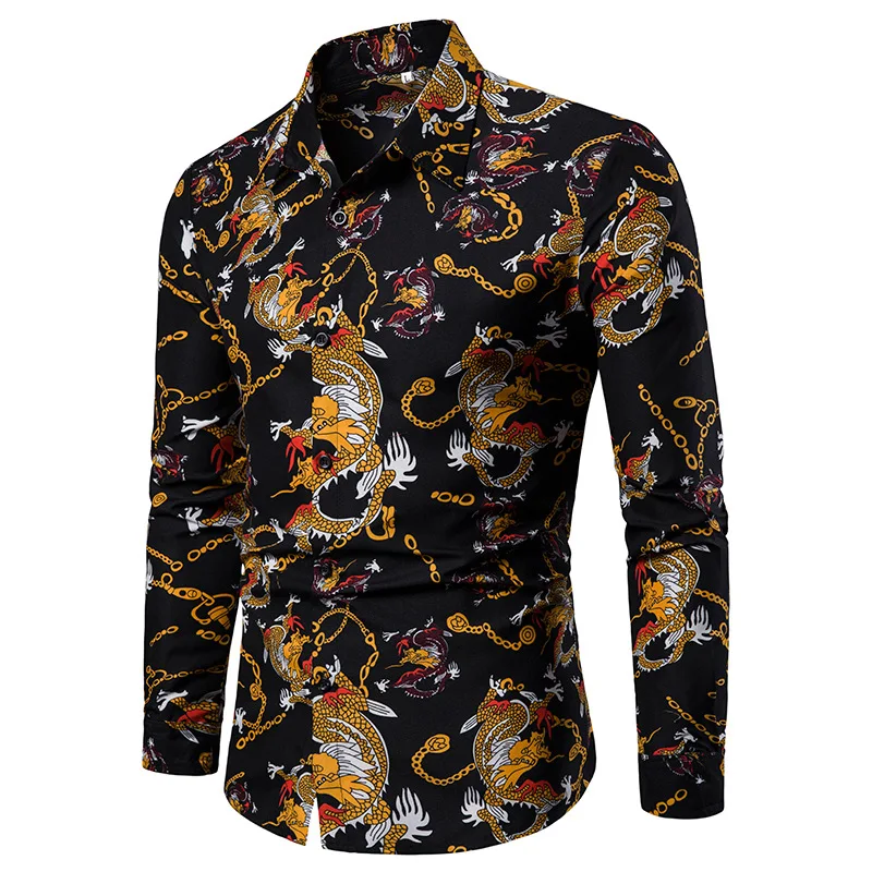 

Men's wear Spring shirt of large size and long sleeves with broken flowers in 2019