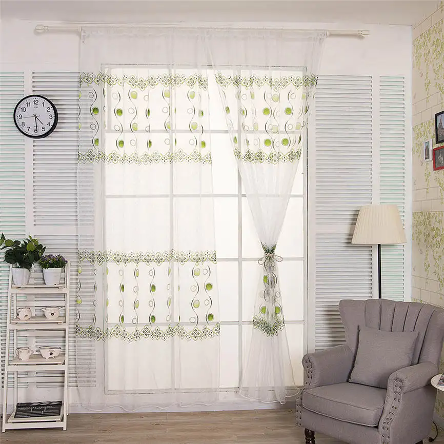 

1pc 200*100cm Window Curtain Leaves Sheer Curtain Tulle Window Treatment Voile Drape Valance 1 Panel Fabric Dropshipping June#6