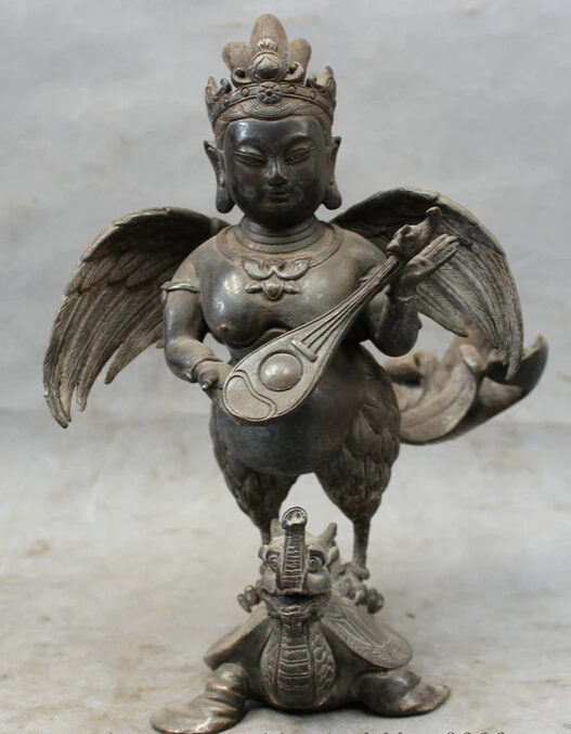 

JP S0610 9" Chinese Pure Bronze Copper Garuda Redpoll Buddha Ride Dragon Turtle Statue Discount 35%