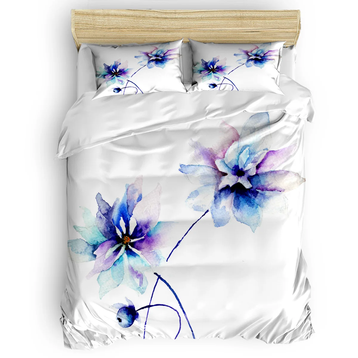 Watercolor Blue And White Pattern Bedding Sets Duvet Set Covers 4 Pcs Comforter Cover St. Valentine's Day Quilt Bed | Дом и сад