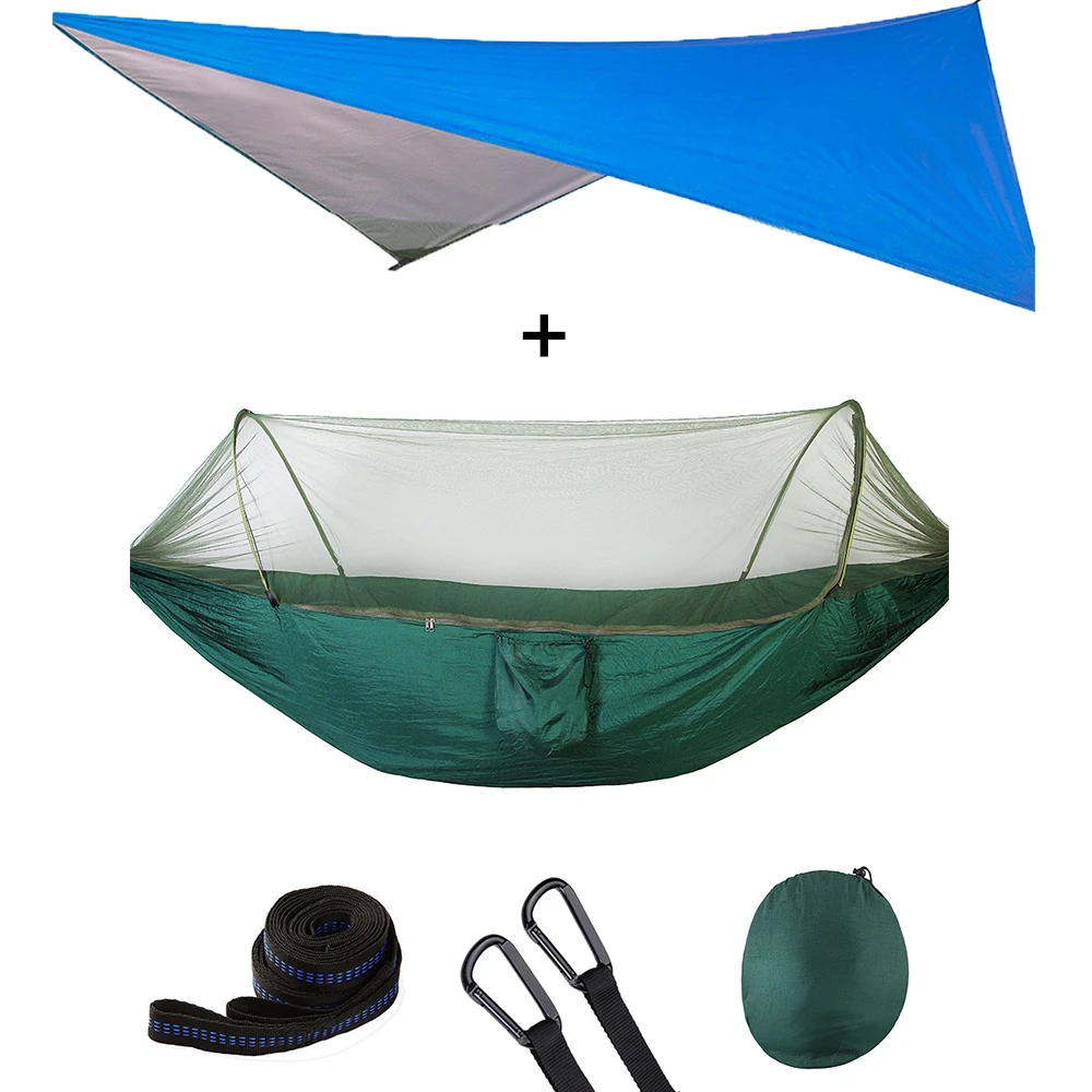 Camping Hammock with Mosquito Net and Rain Fly Portable Double Hammock with Bug Net and Tent Tarp Tree Straps for Travel Camping 