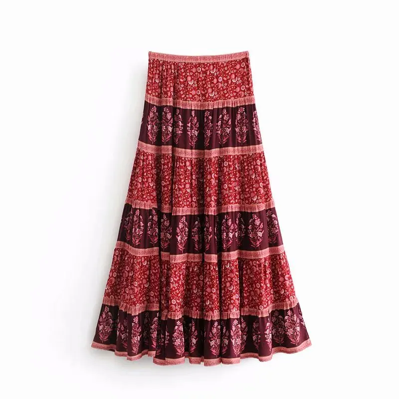 TEELYNN юбка в стиле бохо для женщин 2018 осень район цветочным принтом большой качели юбка в стиле бохо пляжная одежда Повседневное хиппи