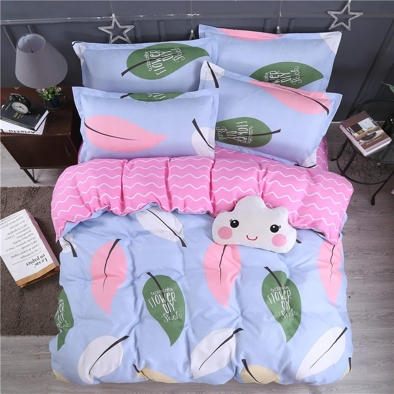 

Striped square printed Bedding sets with pillowcases Checked Whale Floral bed linens set polyester flower double bedspread new
