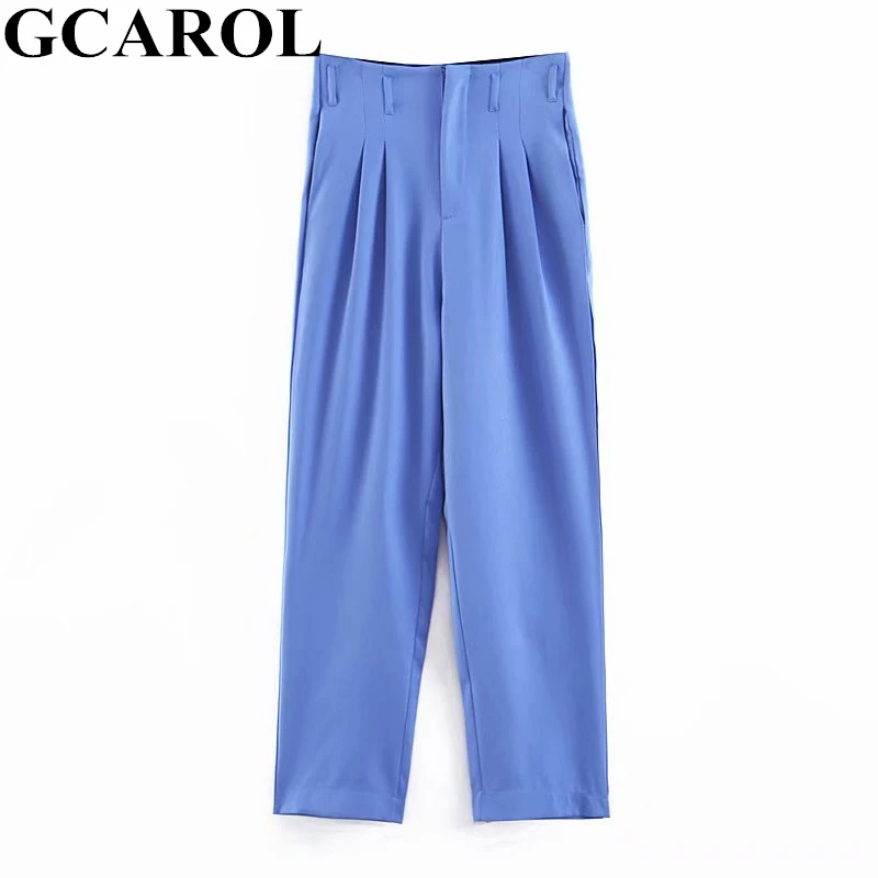 

GCAROL 2019 Spring Summer Women Pleating Pants High Waist OL Suit Pants Elegant Handsome Streetwear Trousers