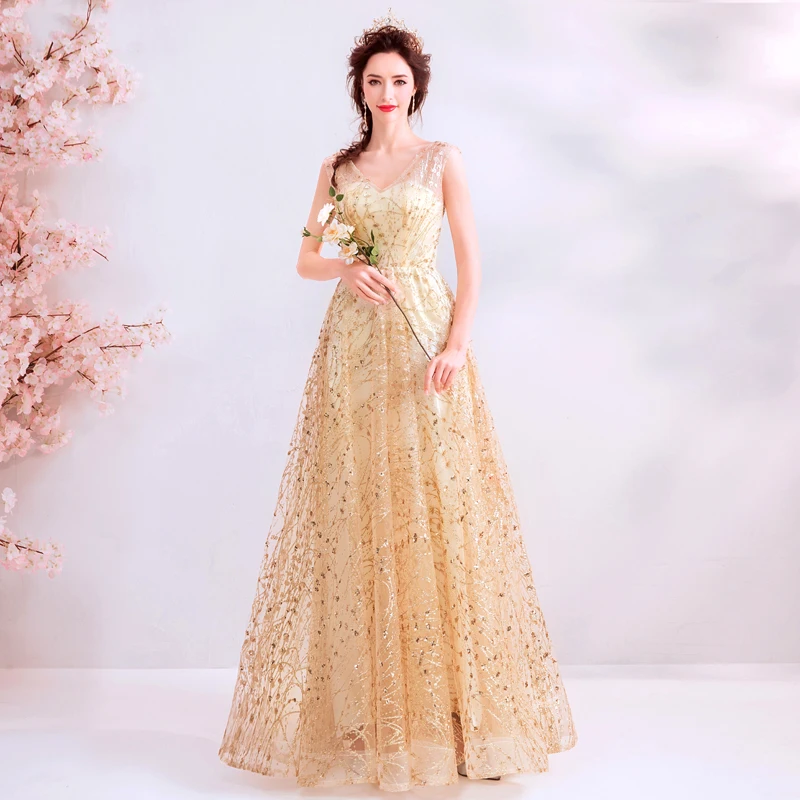 Glaring princess champagne gold Evening Dress long lace up prom gown robe de mariee graduation dress A line dress for wedding Glaring princess champagne gold Evening Dress long lace up prom gown robe de mariee graduation dress A line dress for wedding