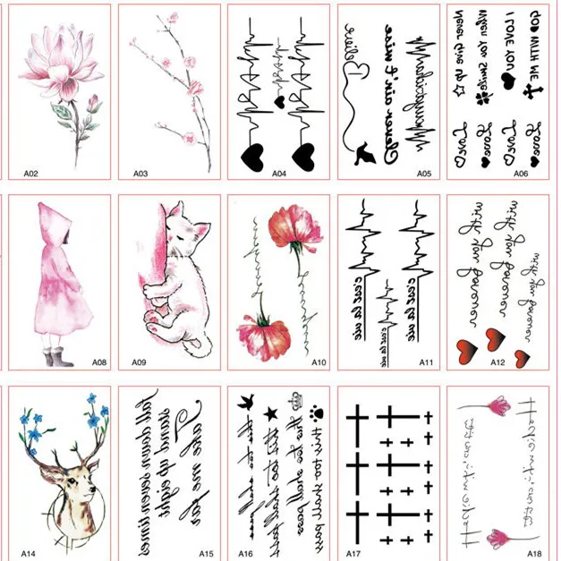 

90pcs/set Fake Tattoo Cat Flamingo Letters Flower Temporary Tattoo Sticker for Women Tatuaje Temporal Body Stickers