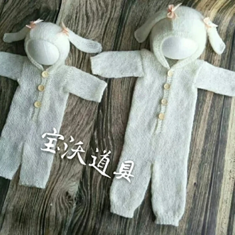 

Newborn onesie and bear hat Pajamas baby romper with feet Bear hat Mohair outfit Newborn Long Sleepy Brown baby set