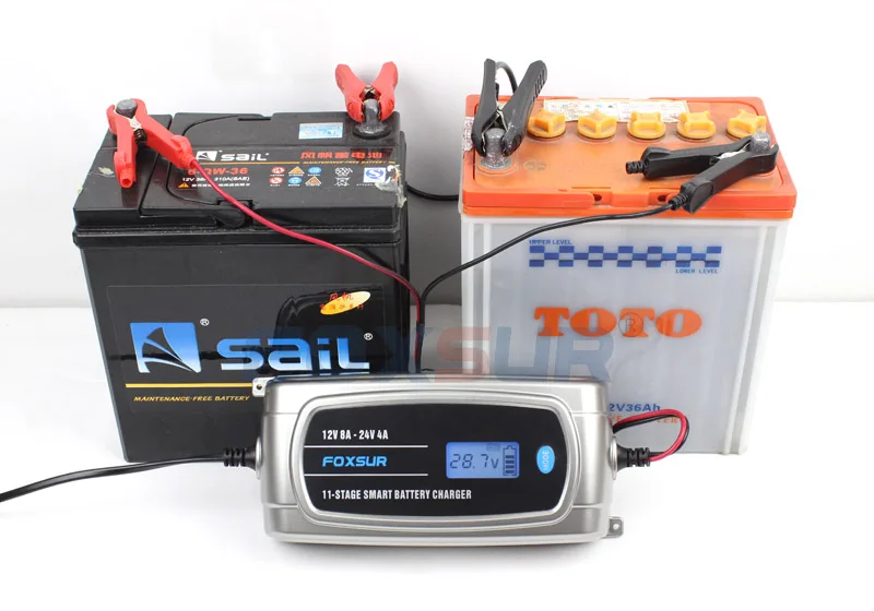 FOXSUR 12V 8A 24V 4A 11 stage Smart Battery Charger автомобильное зарядное устройство AGM EFB GEL WET свинцово