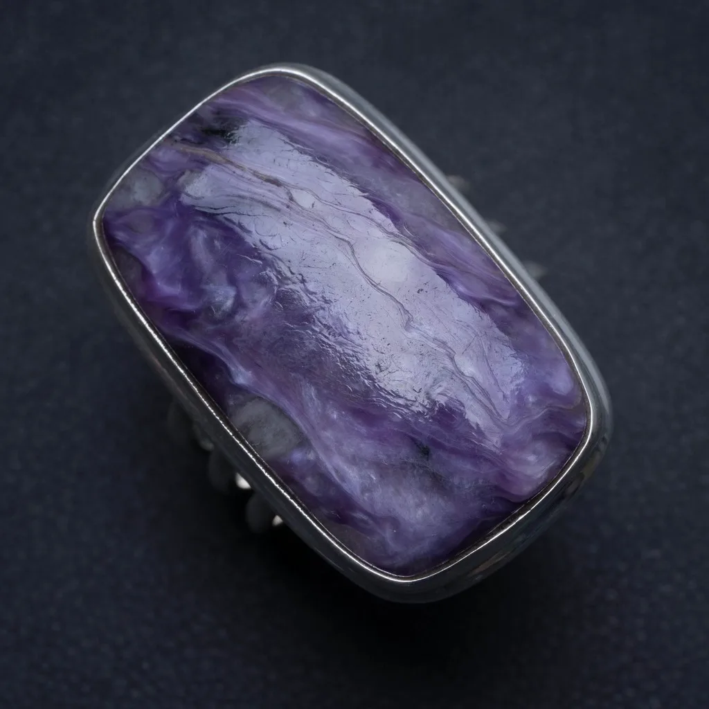 

Natural Charoite Handmade Boho 925 Sterling Silver Ring, US Size 7 S2119