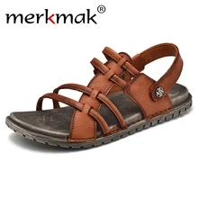 Mekmak/сандалии наивысшего качества; мужские летние кожаные шлепанцы из натуральной кожи; Мужская Уличная обувь; модные римские кожаные пляжные сандалии размера плюс