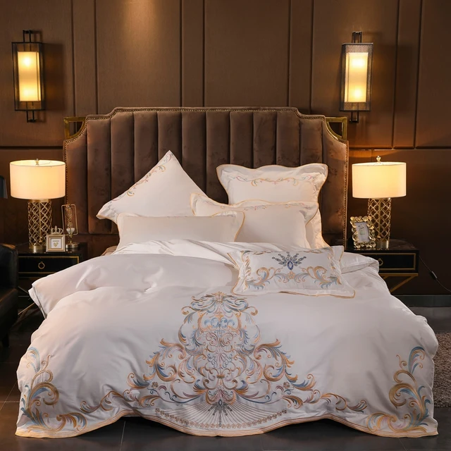 Us 117 01 41 Off White Beige Egyptian Cotton Luxury Bedding Set Queen King Bed Sheets Embroidery Duvet Cover Parrure De Lit Ropa Cama In