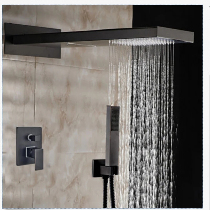 

Wholesale And Retail Oil Rubbed Bronze 55*23cm Waterfall Rain Shower Head Faucet Valve Mixer Tap W/ Hand Shower 3 Ways Valve