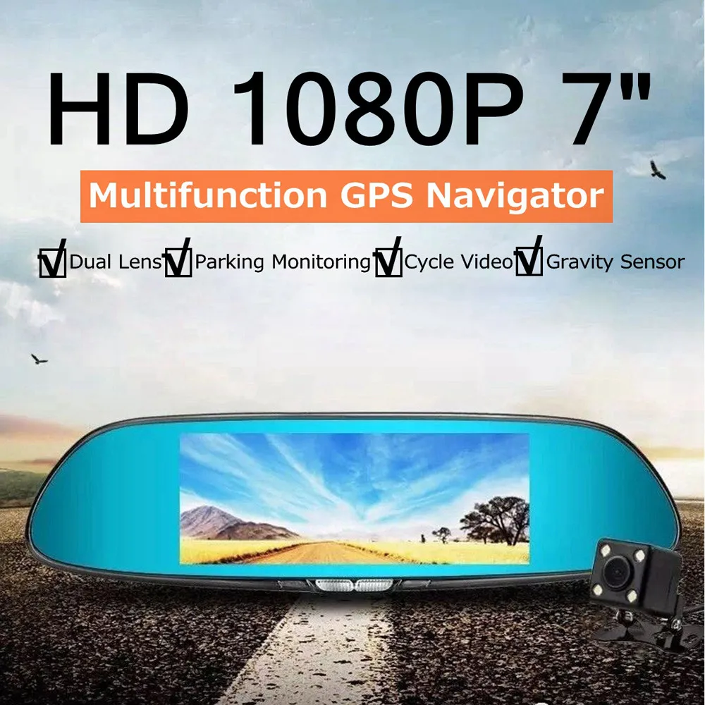 Новые Поступления автомобиля HD 1080 P двойной объектив 7 ''зеркало заднего вида