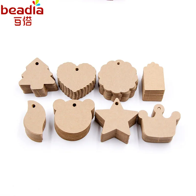 

50pcs Multi shapes Kraft Paper Tags Brown Lace Label Luggage Wedding Note Blank Price Hang Tag Kraft Gift Wrapping Supplies DIY