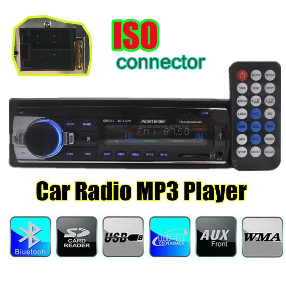 MP3/WMA/WAV плеер зарубежный склад горячая распродажа 1 DIN 12V стерео радио несколько эквалайзеров FM/SD/USB/AUX Bluetooth