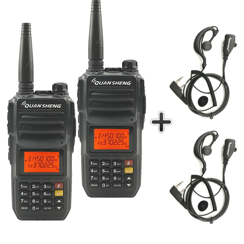 2 шт. QuanSheng TG-UV2 Plus портативная рация 10 км 10 Вт 4000 мАч радиоприемник Uhf Vhf радиоприемник Ham Hf трансивер CB радио TG UV2 2 способ радио - Цвет: Add 2 headsets