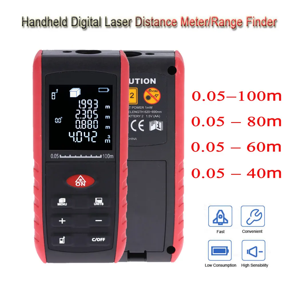 

40/60/80/100m Laser Distance meter Handheld Range Finder tape Measuring Device Rangefinder Area/volume build/Angle tool