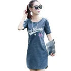 Save 3.82 on LinsDenim New Spring Casual Sexy Denim Dress Women Fashion Summer Letter Print Denim Dresses Short Sleeve Slim Brand Jeans Dress