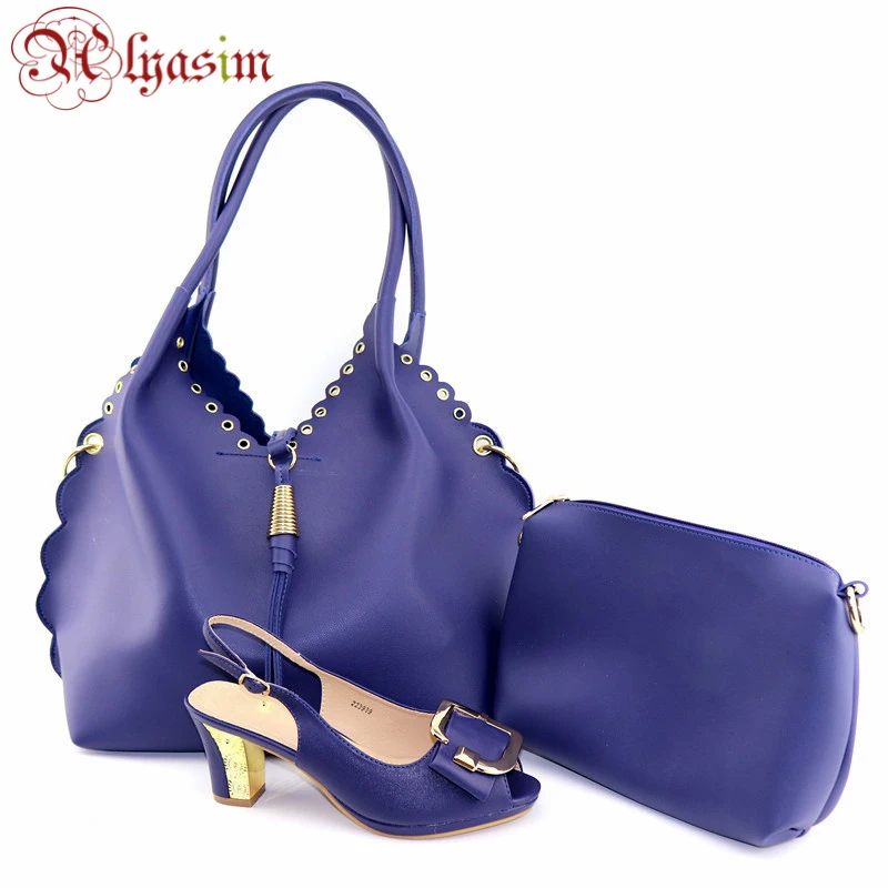 

Wedding Shoes And 2Bags Matching Set Royal Blue Elegant Luxury African Nigeria Italy Woman Pumps Shoes And Bags Set